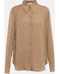 Gucci Camisa en crepe de seda con GG - Marrón