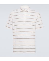 Brunello Cucinelli - Striped Linen And Cotton Polo Shirt - Lyst