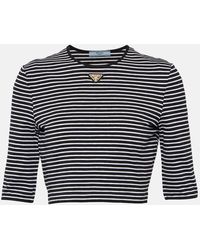 Prada - Logo Cotton-Blend Crop Top - Lyst