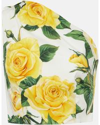 Dolce & Gabbana - Top asymetrique en coton melange a fleurs - Lyst
