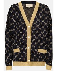 Gucci - Monogram-Pattern Ribbed-Trim Cotton-Blend Knitted Cardigan - Lyst