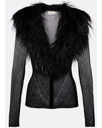 Blumarine - Feather-Trimmed Ribbed-Knit Cardigan - Lyst