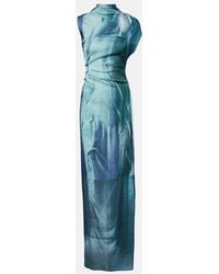 Jean Paul Gaultier - Printed Draped Satin Maxi Dress - Lyst