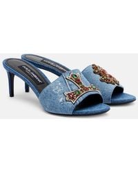 Dolce & Gabbana - Crystal-Embellished Denim Mules - Lyst