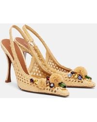 Dolce & Gabbana - Embellished Raffia-Effect Slingback Pumps - Lyst