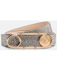 Versace - Safety Pin Embellished Leather Belt - Lyst