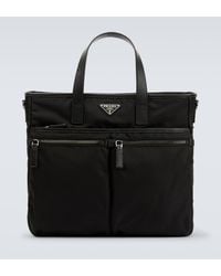Prada - Re-nylon Saffiano Leather And Recycled-nylon Tote Bag - Lyst
