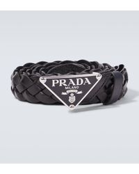 Prada - Black Logo Woven Leather Belt - Lyst