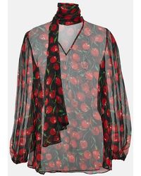 Dolce & Gabbana - Cherry Tie-neck Silk Chiffon Blouse - Lyst
