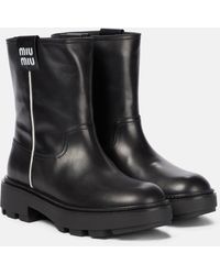 Miu Miu - Leather Ankle Biker Boots - Lyst