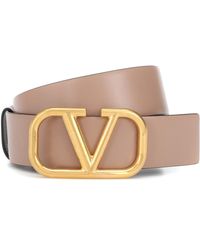 Valentino Garavani Vlogo Leather Belt - Natural