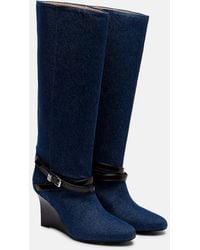Ganni - Wedge-Stiefel Kat Aus Denim - Lyst