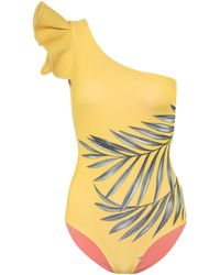 Johanna Ortiz Aloha Spirit One Shoulder Palm Print Swimsuit - Yellow