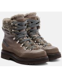 Brunello Cucinelli - Shearling-Lined Leather Ankle Boots - Lyst
