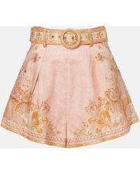 Zimmermann - Acacia Tuck Printed High-Rise Linen Shorts - Lyst