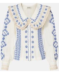 RIXO London - Percy Embroidered Cotton Blouse - Lyst
