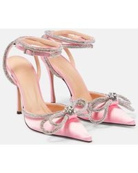Mach & Mach - Double Bow Crystal-embellished Satin Heeled Sandals - Lyst