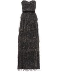 Marchesa notte Robe Du Soir Bustier À Superpositions En Tulle À Paillettes Et À Finitions En Velours - Noir