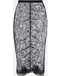 Valentino - Floral Ruched Sheer Lace Midi Skirt - Lyst