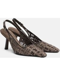 Brunello Cucinelli - Beaded Checked Leather-Trimmed Slingback Pumps - Lyst