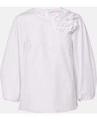 Carolina Herrera - Floral-Applique Cotton-Blend Blouse - Lyst
