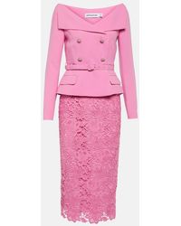 Self-Portrait - Off-Shoulder Crepe And Lace Midi Dress - Lyst