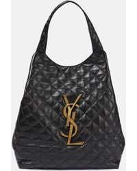 Saint Laurent Icare Quilted Leather Tote Bag - Black