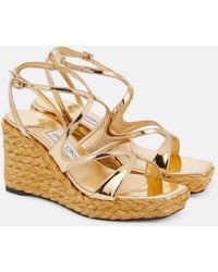 Jimmy Choo - Ayla Metallic Leather Espadrille Wedges - Lyst