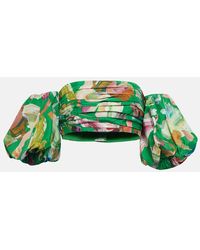 ALÉMAIS - Alemais Arlo Floral Silk Puff-sleeve Crop Top - Lyst