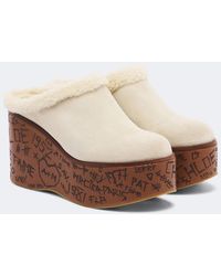 Chloé - Maxime Shearling-Trimmed Suede Platform Mules - Lyst