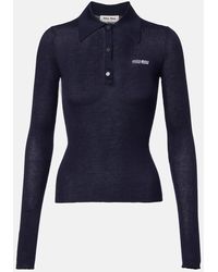 Miu Miu - Logo Cashmere And Silk Polo Shirt - Lyst