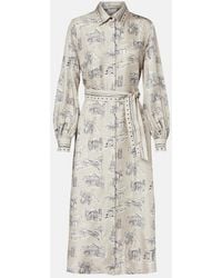 Max Mara - Carbone Printed Silk Midi Dress - Lyst