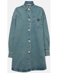 Prada - Oversized Denim Shirt Dress - Lyst