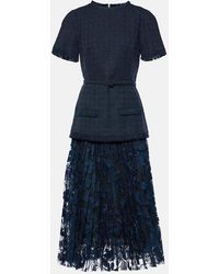 Oscar de la Renta - Wool-Blend Tweed And Lace Midi Dress - Lyst