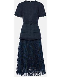 Oscar de la Renta - Wool-blend Tweed And Lace Midi Dress - Lyst