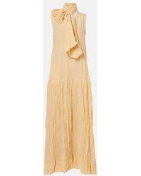 Plan C - Scarf-Detail Cotton-Blend Maxi Dress - Lyst