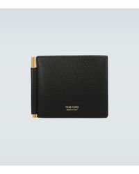 Tom Ford Black Textured Leather Money Clip Wallet