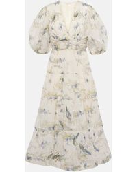 Zimmermann - Printed Pleated Midi Dress - Lyst