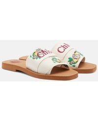 Chloé - Woody Embroidered Linen Slides - Lyst