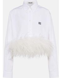 Miu Miu - Feather-trimmed Cotton Poplin Shirt - Lyst