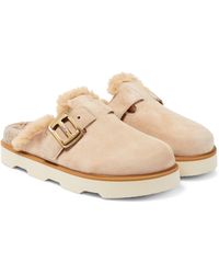 Hogan Faux Fur-lined Suede Slippers - Natural