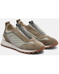 Brunello Cucinelli - Monili Suede-Trimmed Sneakers - Lyst