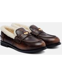 Miu Miu - Shearling-Lined Leather Penny Loafers - Lyst