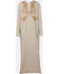 Valentino - Robe longue en lin a ornements - Lyst