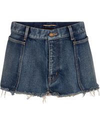 Saint Laurent Frayed Low-rise Denim Shorts - Blue