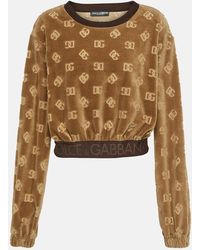 Dolce & Gabbana - Dg Cropped Velvet Sweatshirt - Lyst