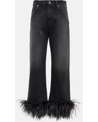 Valentino - Feather-trimmed High-rise Wide-leg Jeans - Lyst