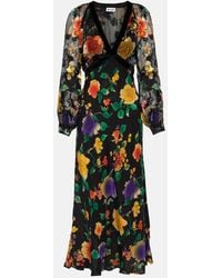 RIXO London - Ayla Floral-Print Silk Midi Dress - Lyst