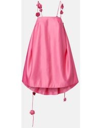 LEO LIN - Fiona Floral-Applique Satin Minidress - Lyst