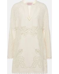 Valentino - Guipure Lace-trimmed Cotton-blend Minidress - Lyst